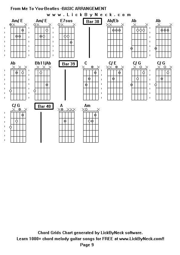 Chord Grids Chart of chord melody fingerstyle guitar song-From Me To You-Beatles -BASIC ARRANGEMENT,generated by LickByNeck software.